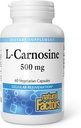 Naturlige faktorer, L- Carnosine 500 mg, understøtter sund aldring, muskel og hjerne funktion, Kosttilskud, 60 kapsler (60 portioner)