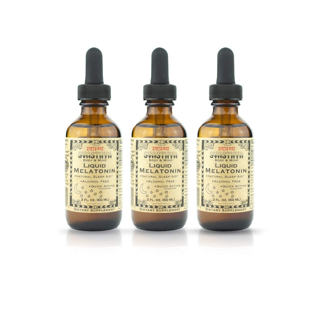 Svastya Body & Mind Flydende Melatonin - fremmer naturlig søvn - Alkohol fri for voksne og børn, Lavet i USA, GMP, 2 oz - 3 Pack
