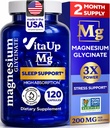 Magnesium Glycinat 200mg - USA Made Magnesium supplement til søvn, hjerte, knogler, metabolisme Support - High Absorption Magnesium Bisglycinate kapsler - 120 Vegan Chelated kapsler