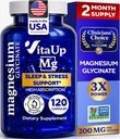 Magnesium Glycinat 200mg - USA Made Magnesium supplement til søvn, hjerte, knogler, metabolisme Support - High Absorption Magnesium Bisglycinate kapsler - 120 Vegan Chelated kapsler