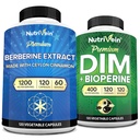 Nutrivein Premium DIM & Berberine Supplement Bundle: High- Absorption Berberine & DIM Supplement med Bioperine - for Hormonal Balance, fordøjelsesmæssig regularitet, Metabolisme, & Samlet Wellness