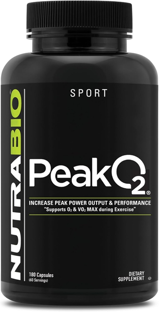 NutraBio PeakO2 træningstillæg, 180 kapsler - Mushroom Blend supplement til at hjælpe med at forbedre atletisk ydeevne og samlede sundhed, 60 Servere