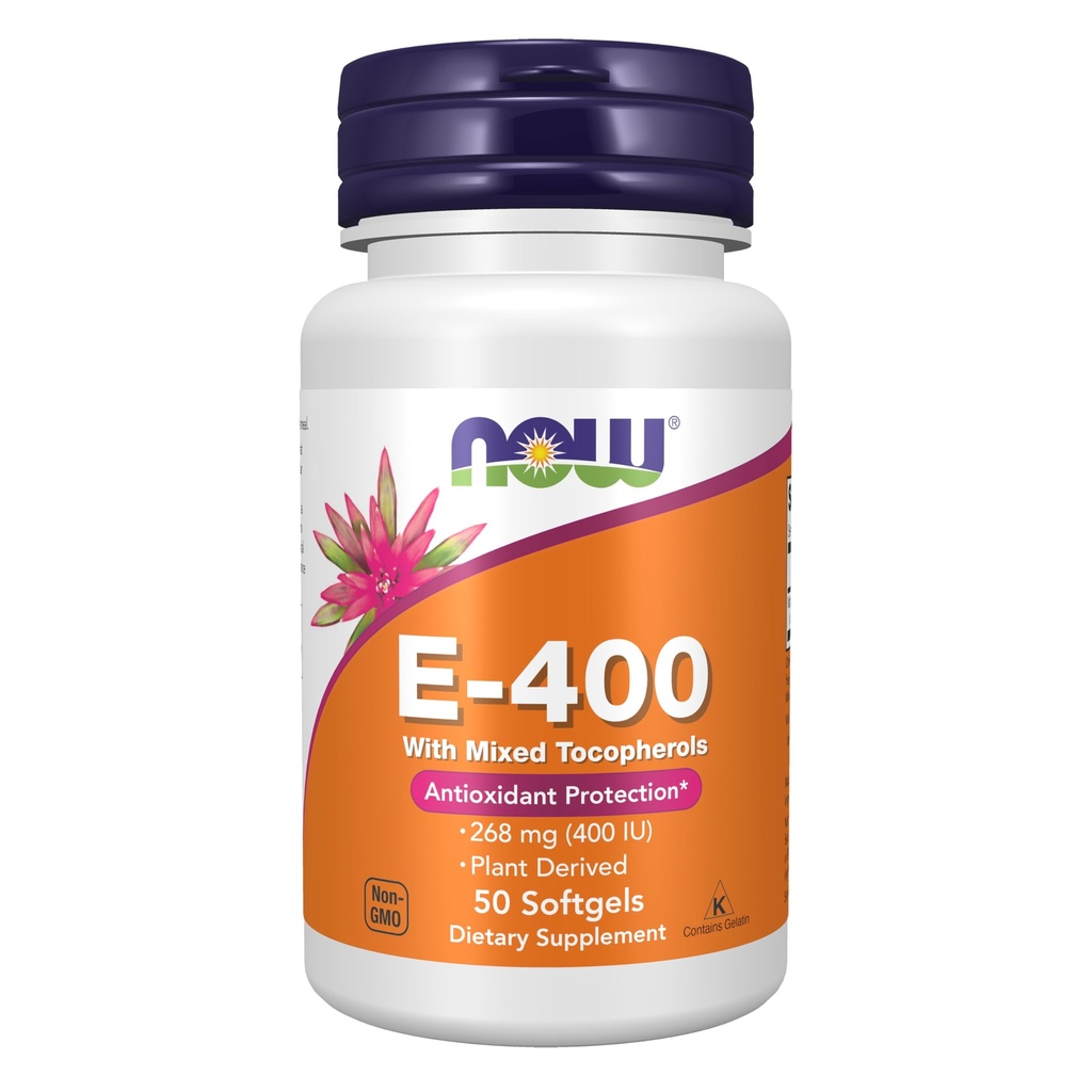 Now Foods Supplements, Vitamin E- 400 IE Blandede tocopheroler, Antioxidant Protection *, 50 Softgels