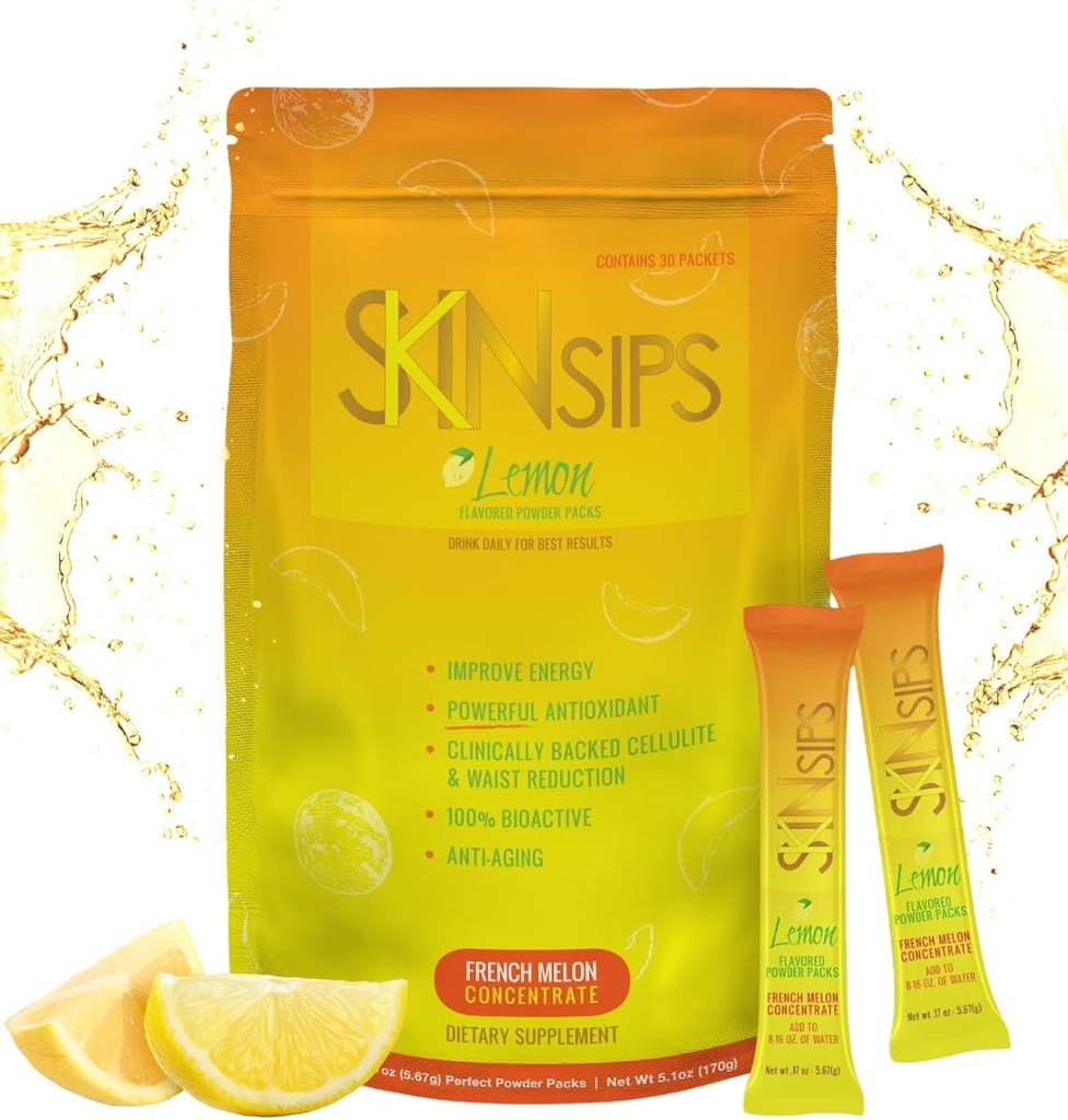 Hud Sundhed & Energi Boost Drikke Mix- Sugar Free, SECB (TM), Antioxidanter fra Fransk Melon Koncentrat, On the Go Stick Packs, Lemon, 30 Pack