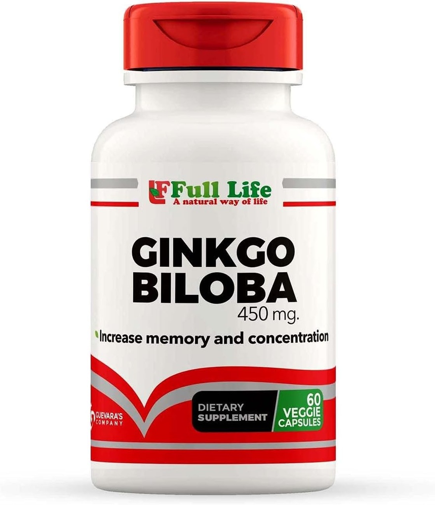 Full Life Ginkgo Biloba Capsules - Herbal Supplement - 60 Veggie Capsule 450 mg.