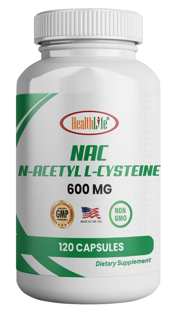 HealthLife N- Acetyl L- Cysteine (NAC) 600mg, 120 Kapsler - Non-GMO, Gluten Free, 120 Servering
