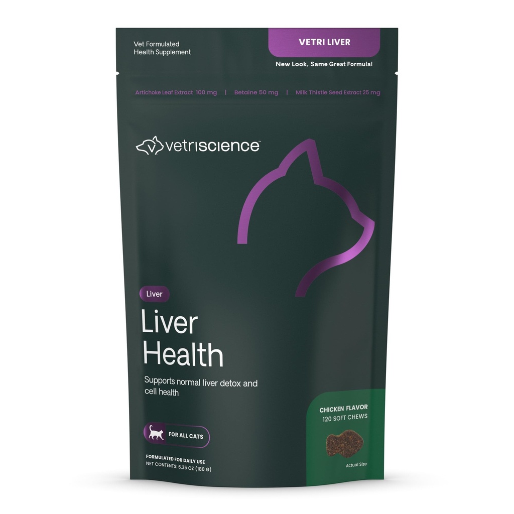 VETRISCIENCE Vetri Liver Feline, Chicken Flavor, 120 Chews - Advanced Liver Support Supplement for Cats with Milk Thistle, DMG and Whey Protein Isolate