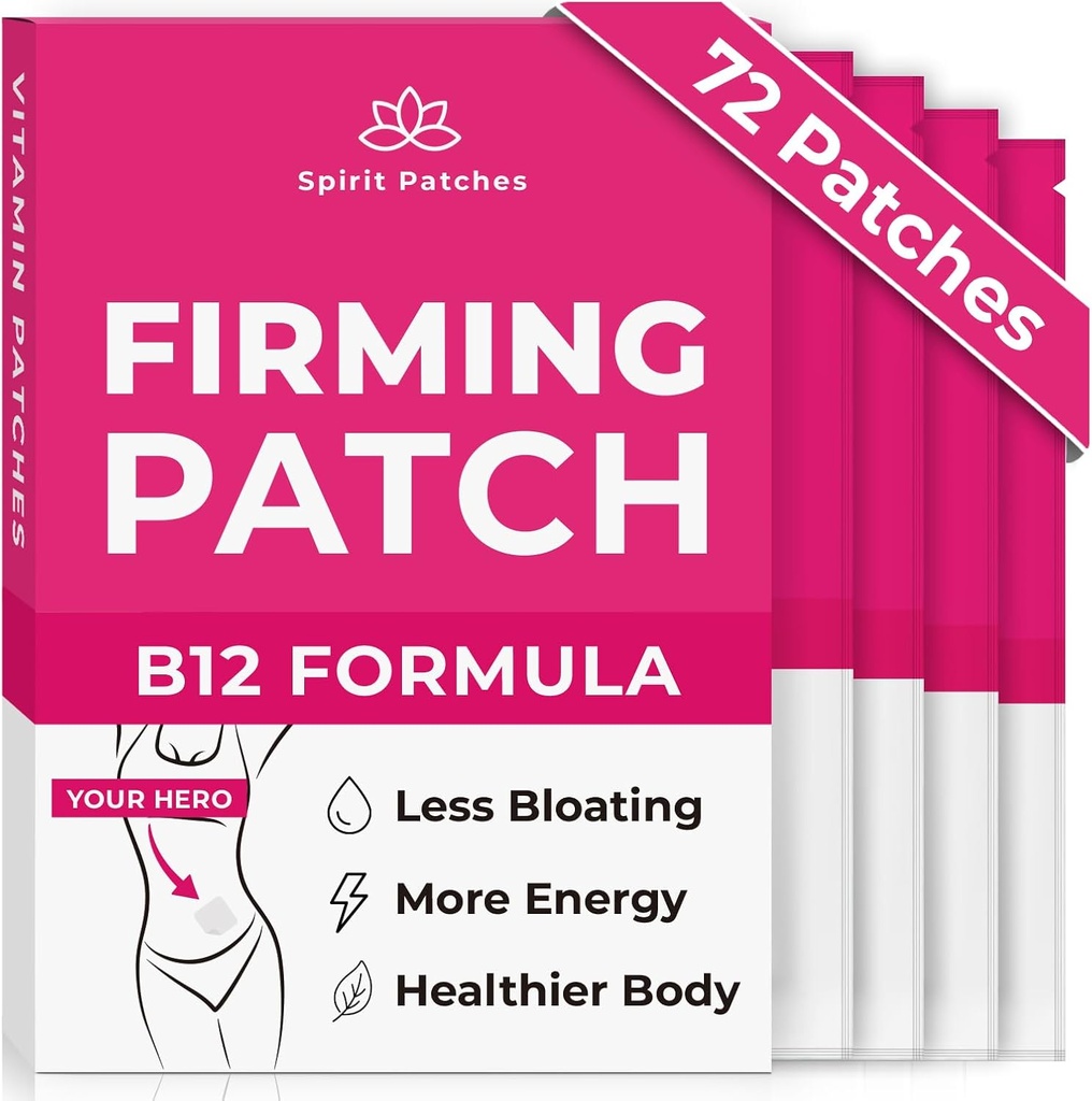 Firming B12 Patches (Pack of 72) - 100% Natural Vitamin Patch for Women, Energy & Body Support, Self-Adhesive Transparent Stickers - Enhanced Formula