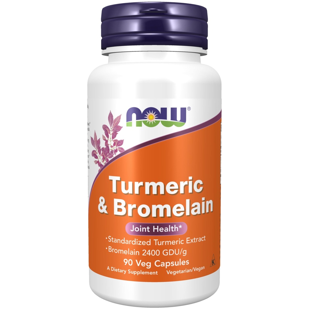 Now Foods Supplements, Gurkemeje & Bromelain (Standardized Gurkemeje) med Bromelain 2400 GDU / g, 90 Veg Kapsler