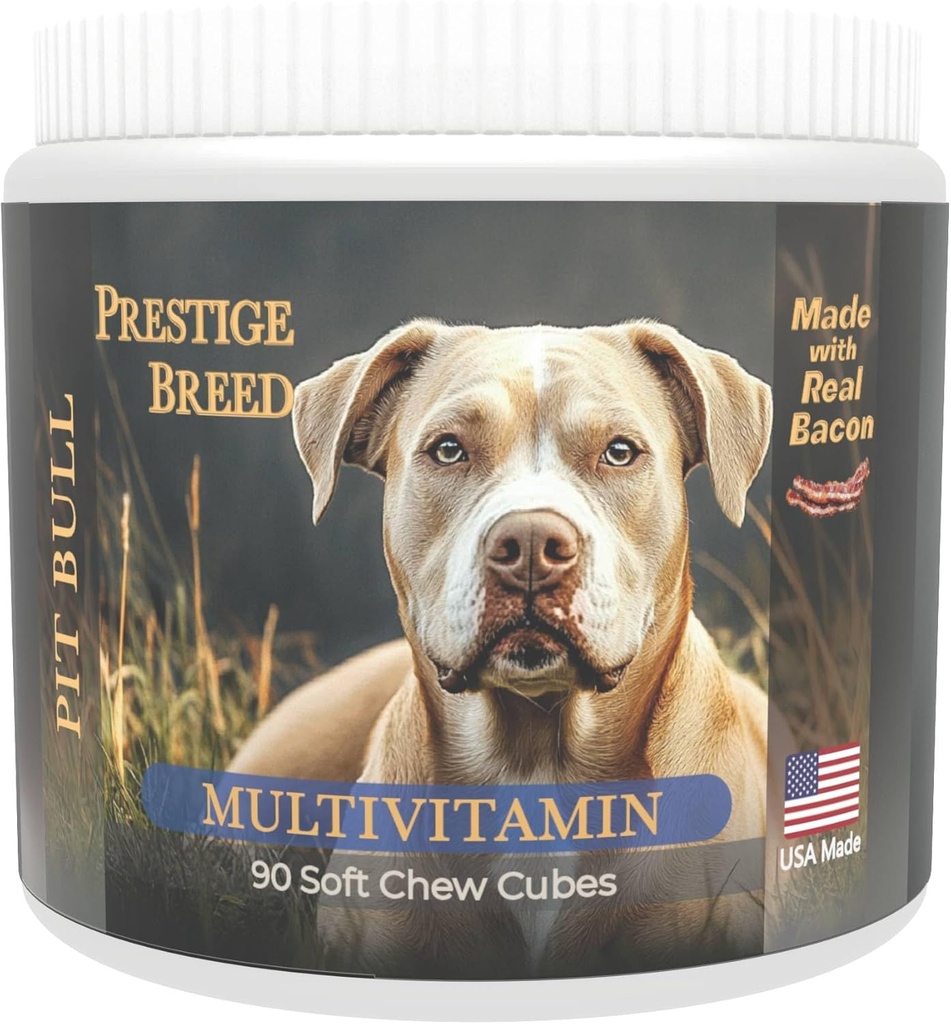 Multivitaminer, Balanceret Nutrition til din Pit Bull, 90 Greve, Made in USA med Real Bacon