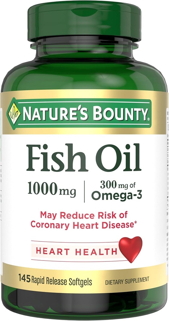 Naturens Bounty Fish Oil, Understøtter hjerte sundhed, 1000mg, Rapid Release Softels, 145 Ct