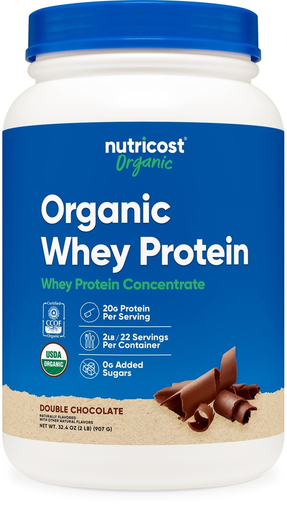 Nutricost Organic Whey Protein Concentrate, Double Chocolate Flavored, (2LBS) - Gluten- Free, Non- GMO
