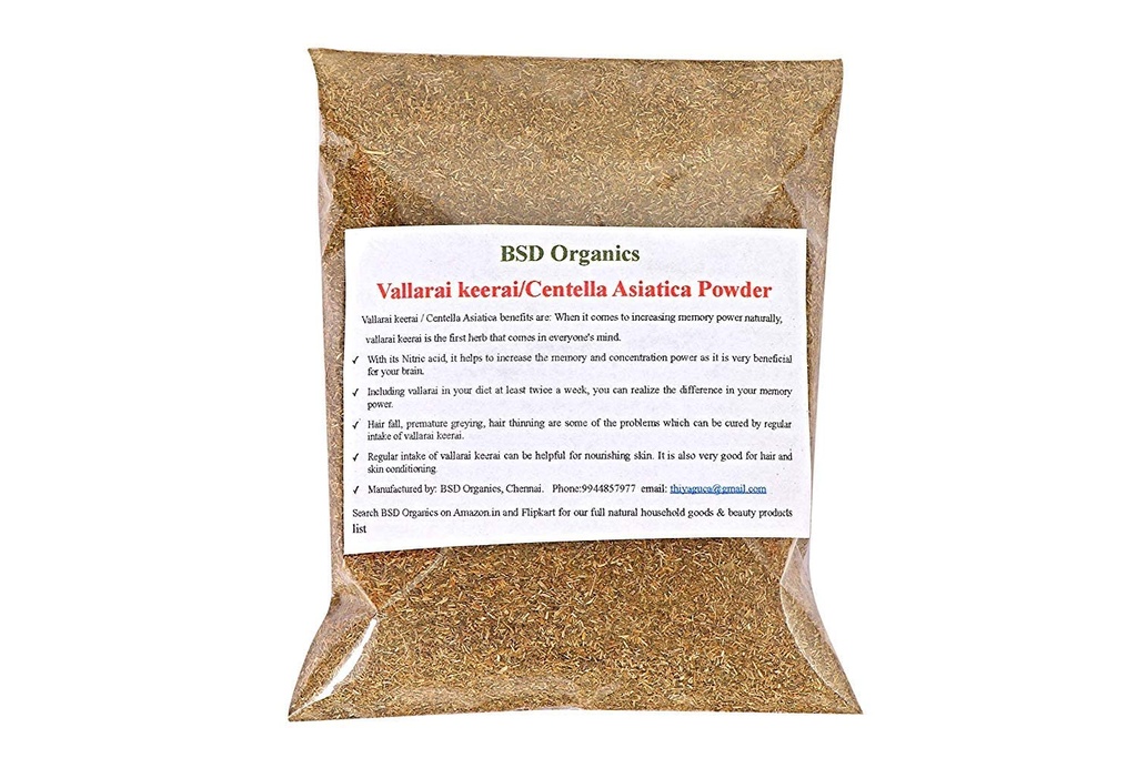 BSD Organics vallarai keerai/Centella Asiatica/Brahmi Powder - 100 Gram / 1.7 Ounce