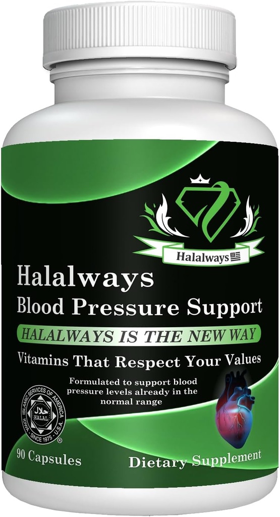 Halaltid blodtrykssupport Certificeret Halal supplement naturligt BP Support med hvidløg Bulb Powder, Hawthorn Berry, Green Tea Leaf & Hibiscus Vitaminer for sund hypertension (BP)