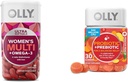 OLLY Ultra Women 's Multi Softgels & Probiotic + Prebiotic Gummy, fordøjelsesstøtte og Gut Health, 500 millioner CFU' er, Fiber, Voksen Chewable Supplement for mænd og kvinder, Peach, 30 dages forsyning - 30 Greve