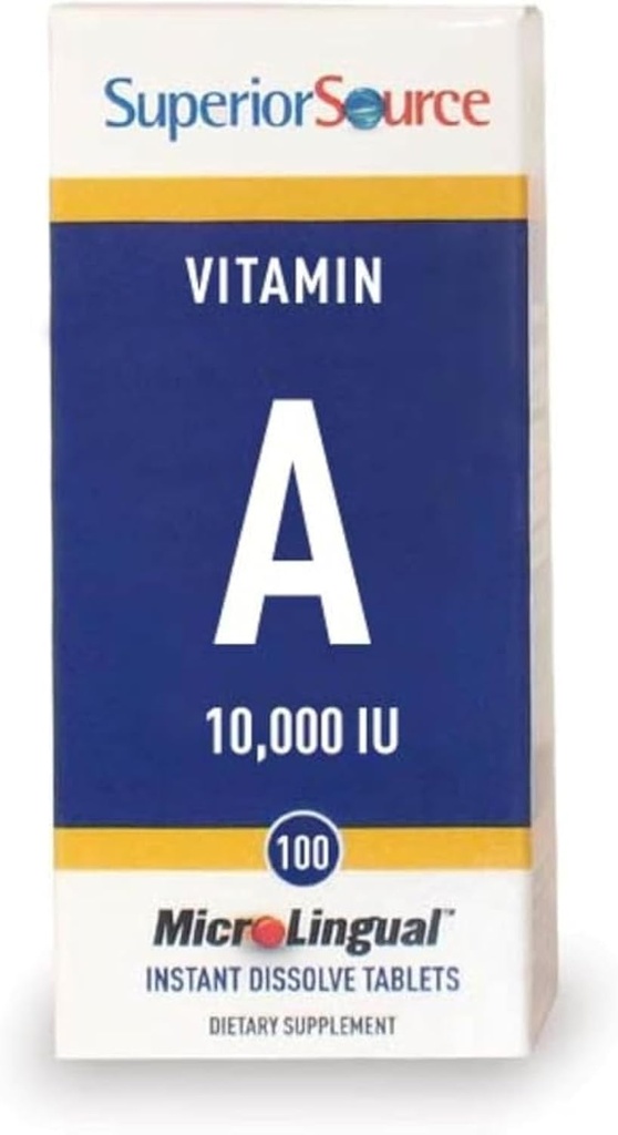 Superior Source Vitamin A 10.000 IE - Eye Care Supplement - understøtter også immunforsvar, hud & ben sundhed - Non- GMO & gluten- fri - 100 micolinguale tabletter