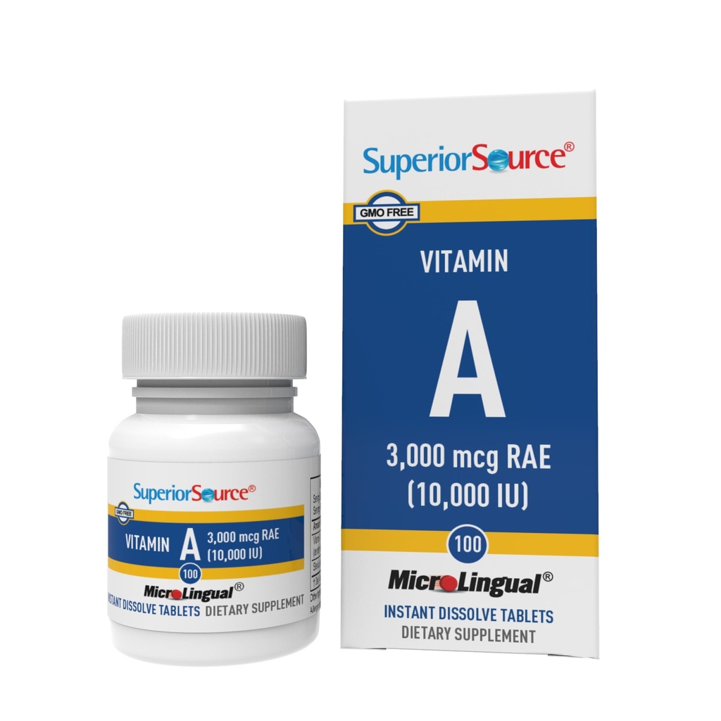 Superior Source Vitamin A 10.000 IE - Eye Care Supplement - understøtter også immunforsvar, hud & ben sundhed - Non- GMO & gluten- fri - 100 micolinguale tabletter