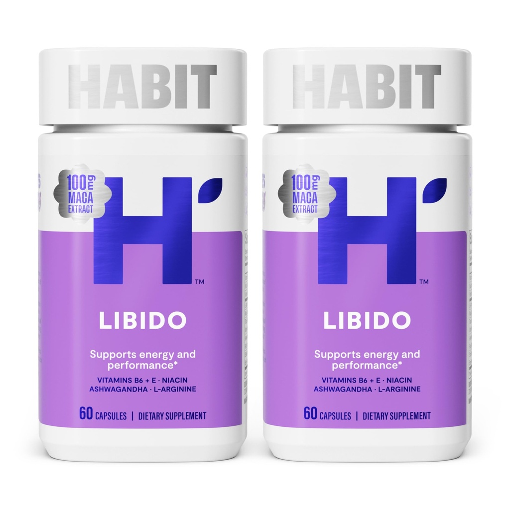 Habit Libido Supplement 2 Pack (120 kapsler) - Nyt udseende, Natural Afrodisiac Blend med Maca, Ashwagandha L-Arginin, Understøtter energi og ydeevne, Vegan, Non- GMO