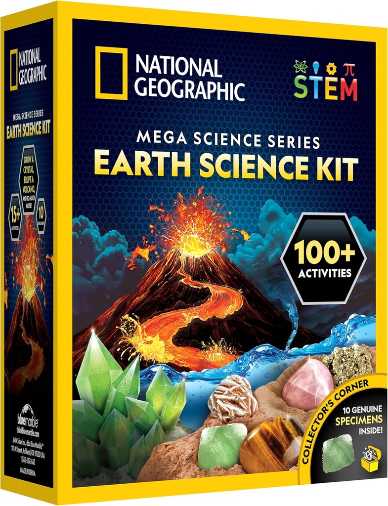 National Geographic STEM Science Kit - 15 + Eksperimenter, Crystal Growing, Volcano Kit, Dig Kits & Gemstones til børn - Eksklusive