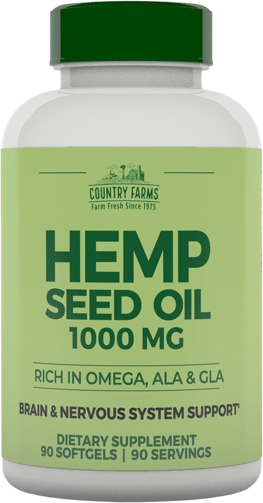 LAND FARMS Hamp Seed Oil 1000mg, Rich in Omega, ALA og GLA, immunforsvar, 90 Greve