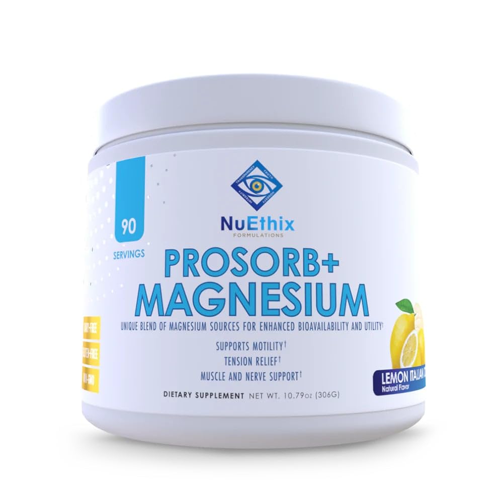 NuEthix Formuleringer Prosorb + Magnesium Kosttilskud, 200mg Magnesium Blend to Support Physical & Mental Wellness, C-vitamin, Dairy- Free, Gluten Free, & Non- GMO, Lemon italiensk is, 90 Servere