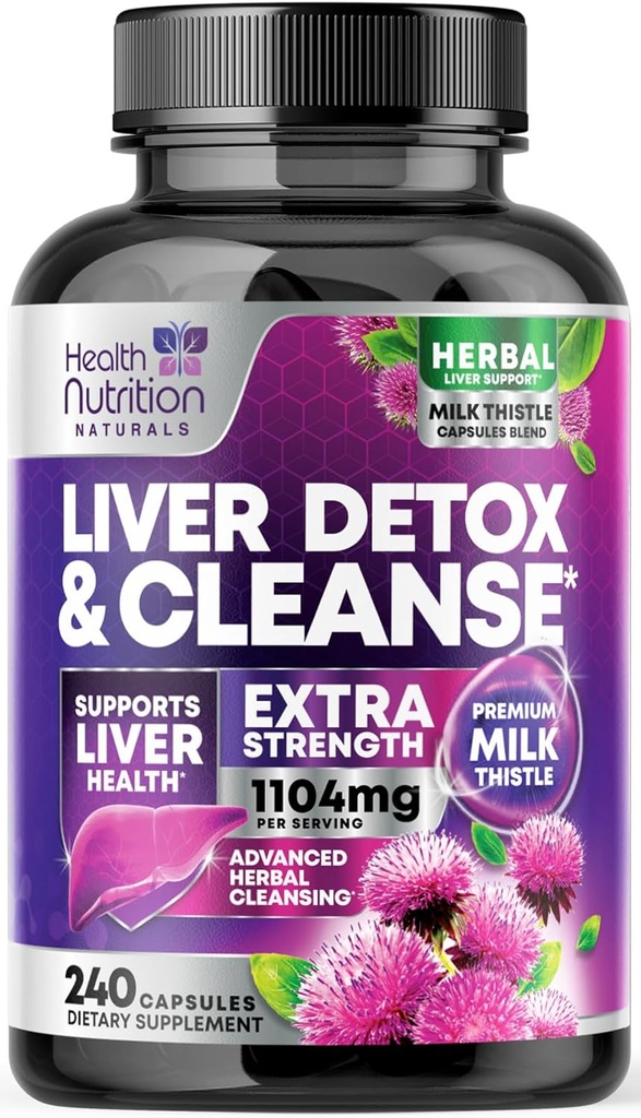 Detox & reparation Formel - Avanceret leverstøtte supplement med Silymarin Milk Thistle, Mælkebøtte Root, Artichoke Extract, Gurkemeje, Cholin, & Beetroot - 240 Veggie Kapsler