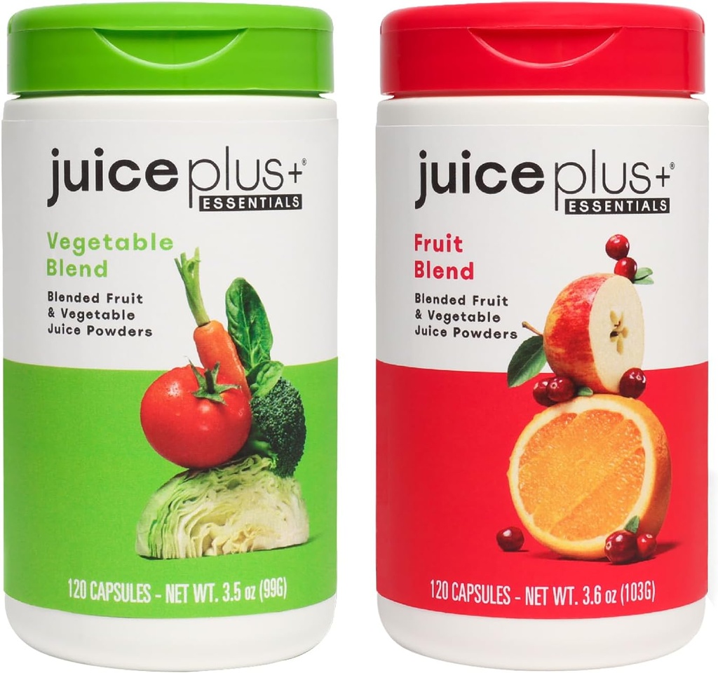 JuicePlus + Fruit and Plant Blend: for Solid Nutritional Foundation - Boost Family 's Health med 20 Frugt & Veggies Plus Plant Nutrients - Prepacked 2 Flasker (60 Servering af frugt, 60 af Veg)