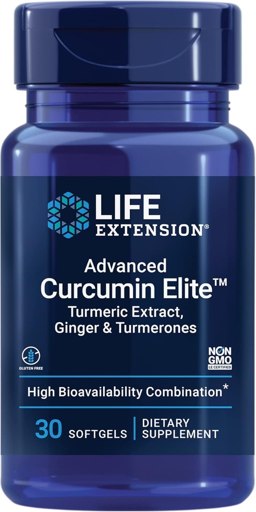 Life Extension Super Omega-3 Fish Oil, Curcumin Elite Turmerisk ekstrakt & Ginger Softgel Bundle - 240 + 30 Greve