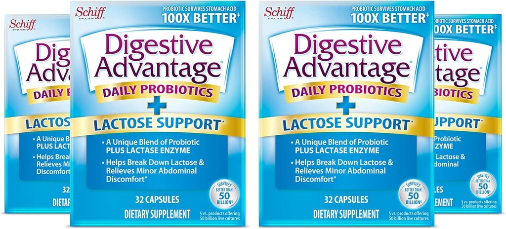 Fordøjelsesfordele Lactose Defense - Nedbryder laktose for at forsvare mod fordøjelsesbesvær, 32 kapsler (pakning med 4)