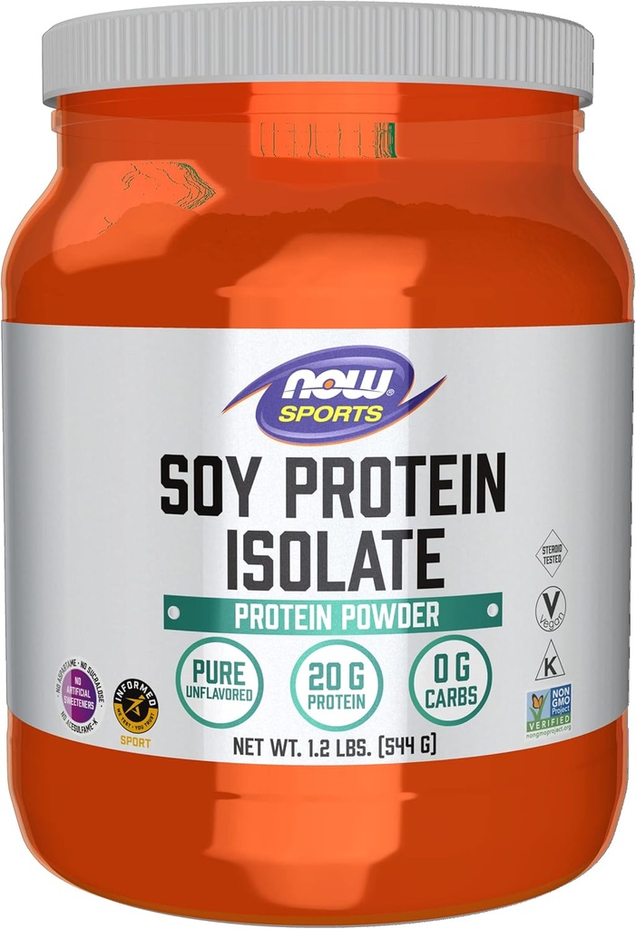 Now Foods Sports Nutrition, Soy Protein Isolate 20 G, 0 Carbs, Unflavored Powder, 1.2 -Pound
