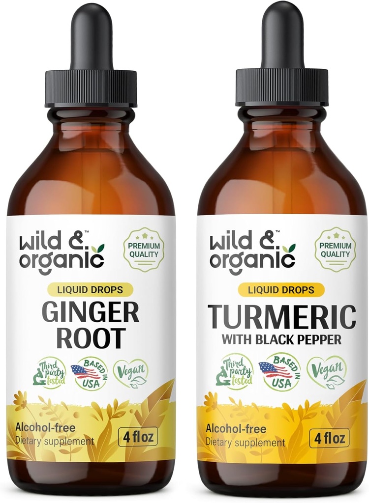 Wild & Organic Ingefær Tinktur 4 fl oz & Turmerisk Tinktur 4 fl oz