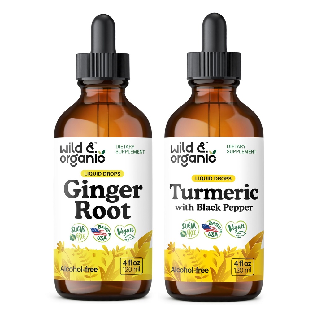 Wild & Organic Ingefær Tinktur 4 fl oz & Turmerisk Tinktur 4 fl oz