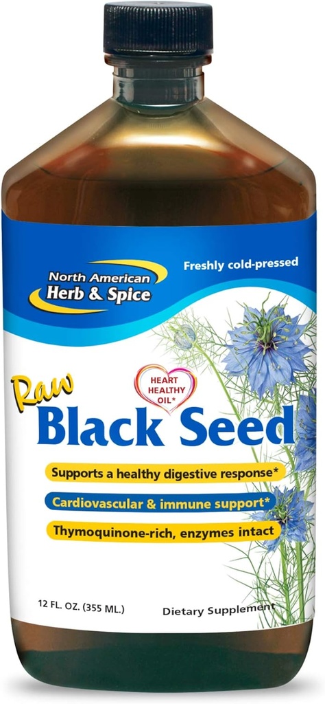 Nordamerikanske Herb & Spice Black Seed Oil - 12 fl. oz. - Kardiovaskulær, fordøjelig & immunforsvar - Indeholder Wild, Mediterranol P73 Oregano Oil - Non-GMO - 72 Total Servering