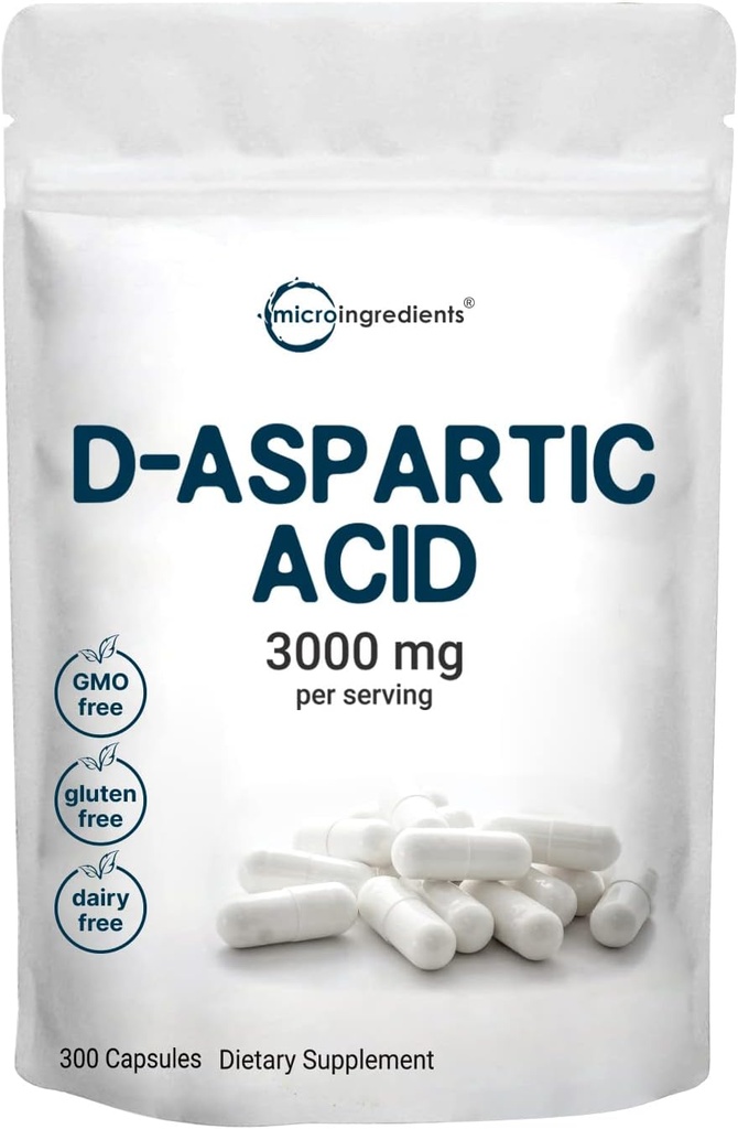Micro Ingredients D- Aspartic Acid 3,000mg Per Serving, 300 Kapsler Note 124; Pure DAA for Energy, Testosteron & Performance Support