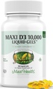 Maxi Health Vitamin D3 10000 IE Softgels Supplement - Pure VIT D3 til Calcium Absorption, immunforsvar og benstøtte til voksne kvinder og mænd - Vitamina D - Liquid D3 10000 IE Softgels (90)