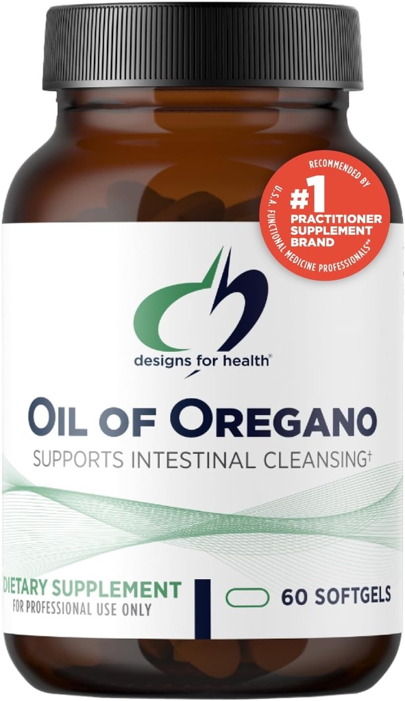 Design for Health Oil of Oregano - Oregano Oil Capsules med stærkt koncentreret Carvacrol - Understøtter Intestinal Cleansing - Oregano Oil Pills til GI Support (60 Softgels)
