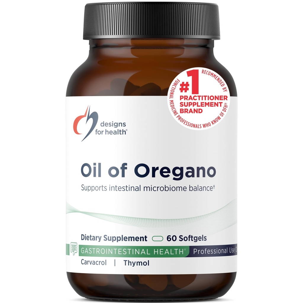 Design for Health Oil of Oregano - Oregano Oil Capsules med stærkt koncentreret Carvacrol - Understøtter Intestinal Cleansing - Oregano Oil Pills til GI Support (60 Softgels)