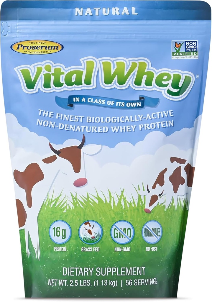 Grass- Fed Whey Protein Powder for immun Vitality, Natural Flavor 2.5lbs (56 Servering), 15g Protein Per Serve, Vital Whey, Clean Holistic, Wellness Nutrition