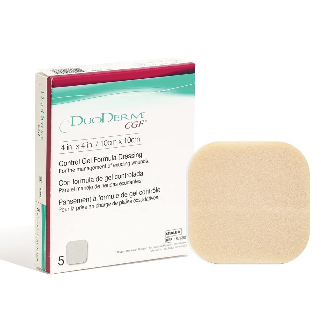 Convatec DuoDERM Control Gel Formel 4 "x4" Hydrocolloid Steril Adhesive Dressing til delvis og Full- Tykkelse Sår, Medical Grade, Latex- Free, Vandtæt, Square, Beige, 5kt Box