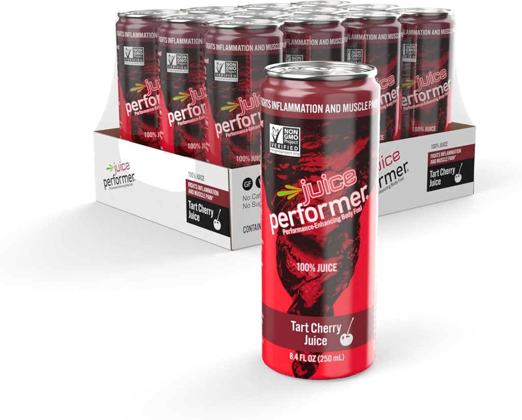 Juice Performer Tart Cherry Juice - 100% Juice til dvalestøtte og forbedret muskel inddrivelse - Post Performance Recovery Drink - Superfood Atletic Fuel 8.4 Fl.Oz. (12 Pk) Gluten Free