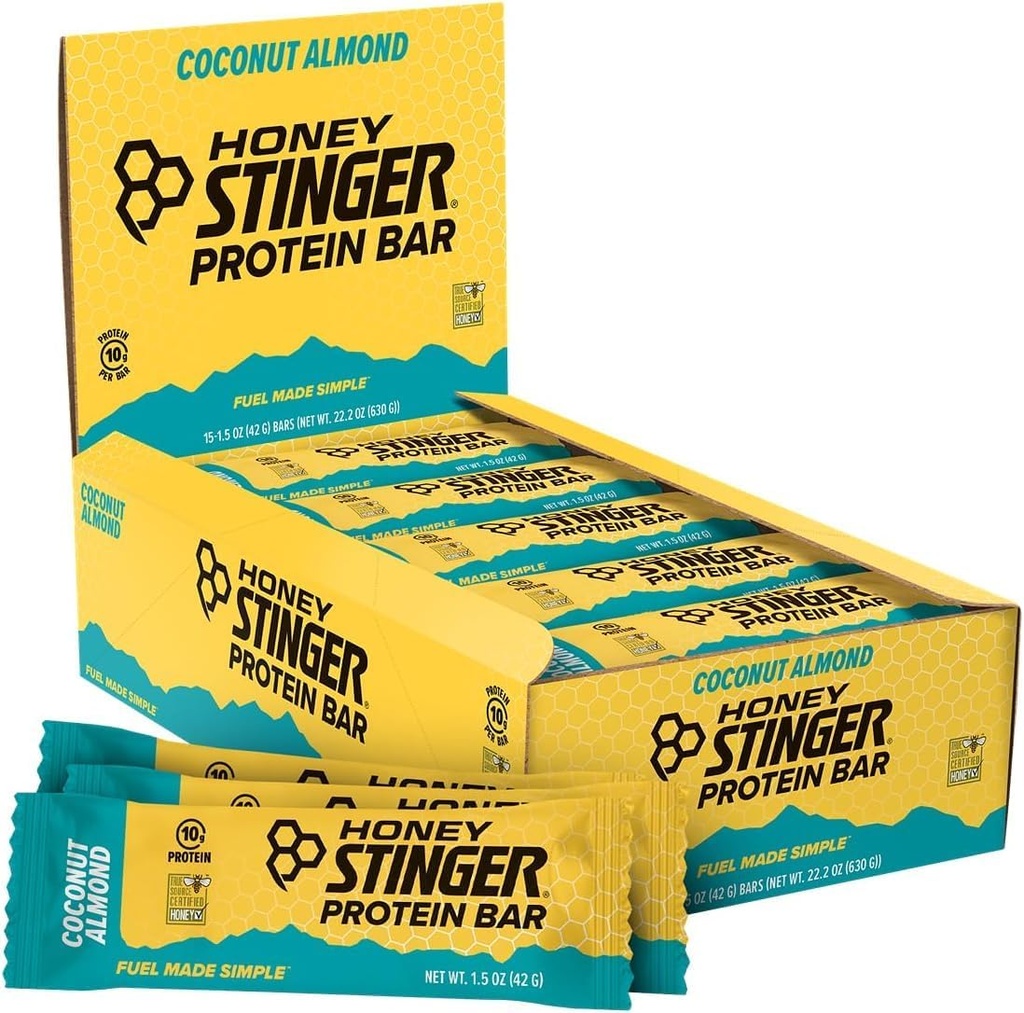 Honning Stinger Protein Bar, kokos mandel, protein pakket mad til motion, udholdenhed og ydeevne, Sport Nutrition Snack til hjemmet & Gym, Post workout, Box af 15