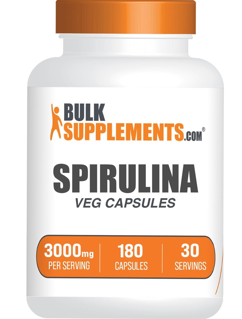 BulkSupplements.com Spirulina kapsler - Green Superfood supplement, Spirulina tillæg - Vegan, 6 kapsler per servering, 180 greve (pakke med 1)