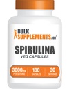 BulkSupplements.com Spirulina kapsler - Green Superfood supplement, Spirulina tillæg - Vegan, 6 kapsler per servering, 180 greve (pakke med 1)