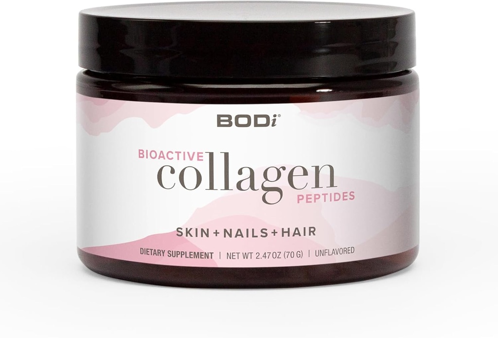 BODi Bioactive Collagen Peptider Powder, Collagen Type I & III for Hud, Hår og Nail Sundhed, Gluten- Free Supplement for Women - Hydrolyzed Collagen, Unflavored, 2,47 oz, 28 Servering