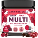 Llama Naturals Multivitamin for kvinder og mænd, Vegansk, Økologisk Gummier med D-vitamin, C og K, Voksne Real Fruit Gummy Vitaminer, Chewable Multivitamin Supplement, Ingen Tilføjet sukkerrør, Cherry, 120 Ct