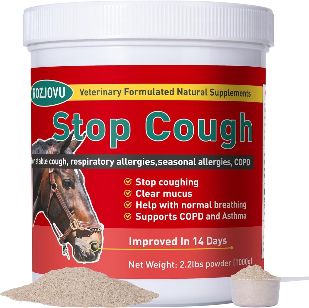 Stop Hoste Horse Kosttilskud Pulver, Understøtter Heste med Stabil Hoste, Luftveje, Gratis Sæsonallergi, KOL, 2,2 lbs, 70 Day Supply