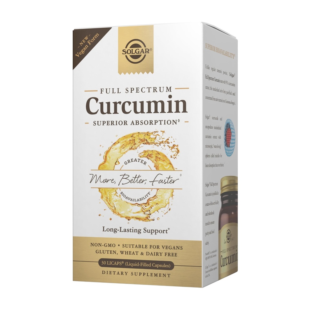 Solgar Full Spectrum Curcumin - 30 LiCaps - Superior Absorption - Brain, Joint & Immun Health - Vegan, Gluten Free, Non- GMO, Dairy Free - 30 Serveringer