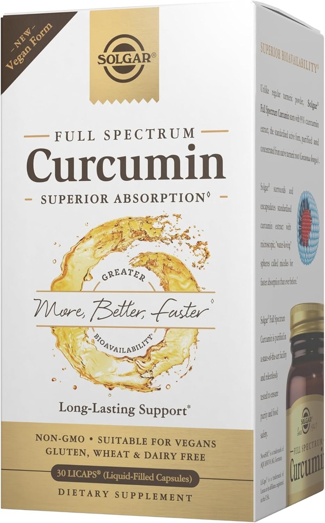 Solgar Full Spectrum Curcumin - 30 LiCaps - Superior Absorption - Brain, Joint & Immun Health - Vegan, Gluten Free, Non- GMO, Dairy Free - 30 Serveringer