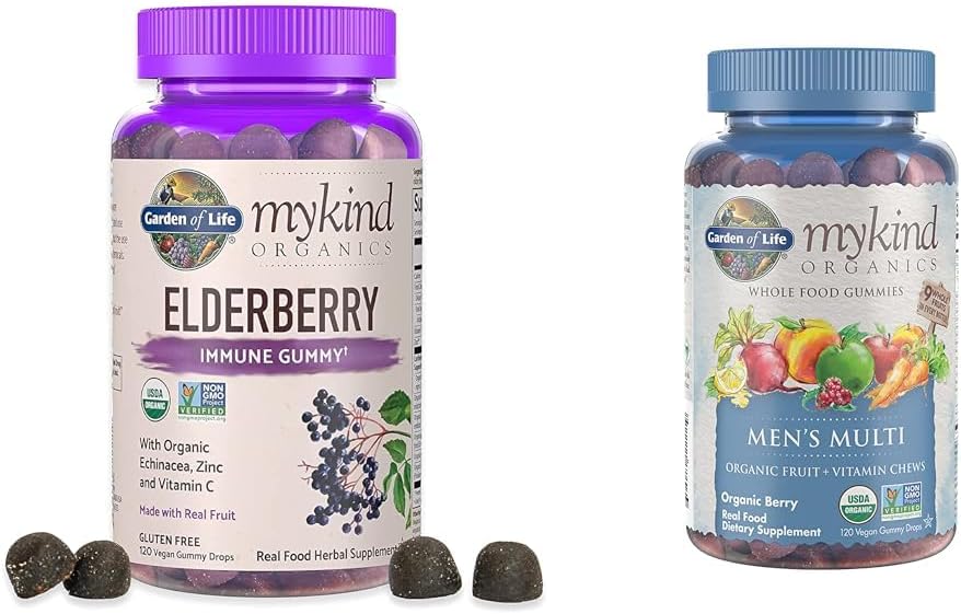 Haven af Life Organics Elderberry Gummies for voksne & Børn - Immunstøtte supplement med økologiske frugt & Organics Mænds Gumics Multi Berry, 120 Greve
