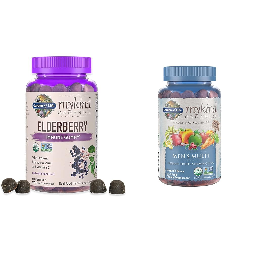 Haven af Life Organics Elderberry Gummies for voksne & Børn - Immunstøtte supplement med økologiske frugt & Organics Mænds Gumics Multi Berry, 120 Greve